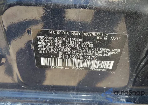 2016 Subaru Impreza 2.0I Sport Premium из США, поврежденный, VIN JF1GPAS60GH234755